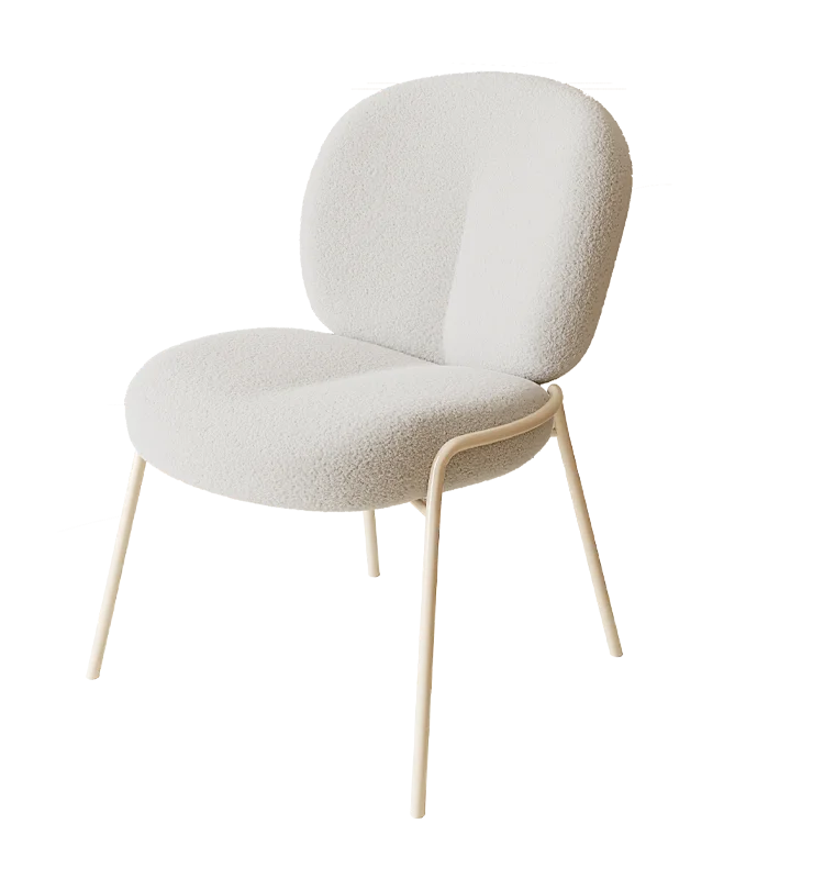Modern restaurant dining chair comfortable lambswool fur fabric upholstered boucle leisure accent armchair cafe chair