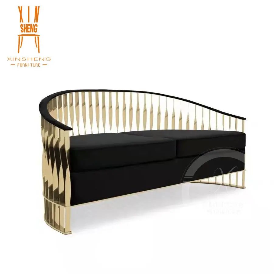 Luxury Wedding furniture black velvet gold frame sofa