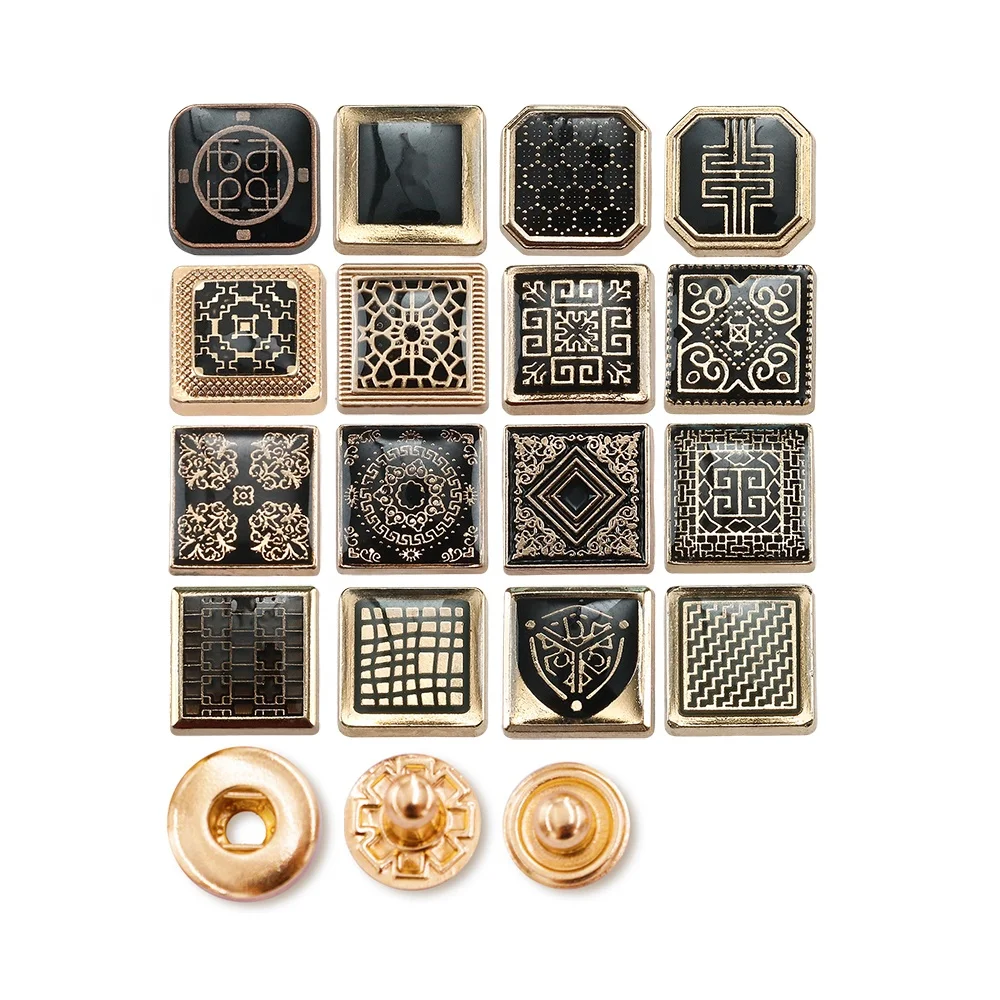 Jinyi Button Factory Shirt Square 12mm Metal 4 Part Button Press Custom Logo Zinc Alloy Snap Fastener Thobe Buttons for Clothing