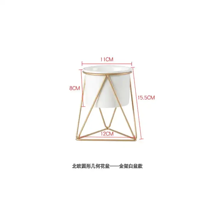 Ins Nordic Triangle Minimalist Succulent Iron Frame Round Ceramic Green Planter Geometric Flower Stand