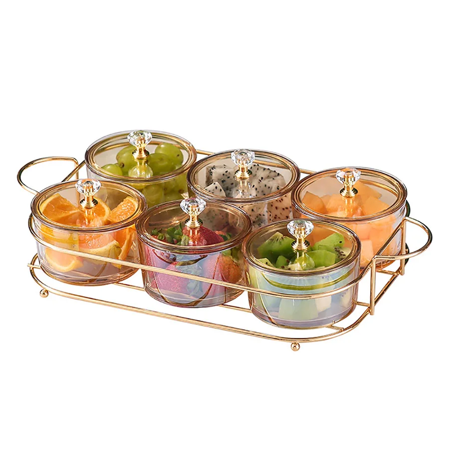Creative Dried Fruit Plates Glass Serving Dishes Snack Dessert Candy Dish With Lid Metal Tray