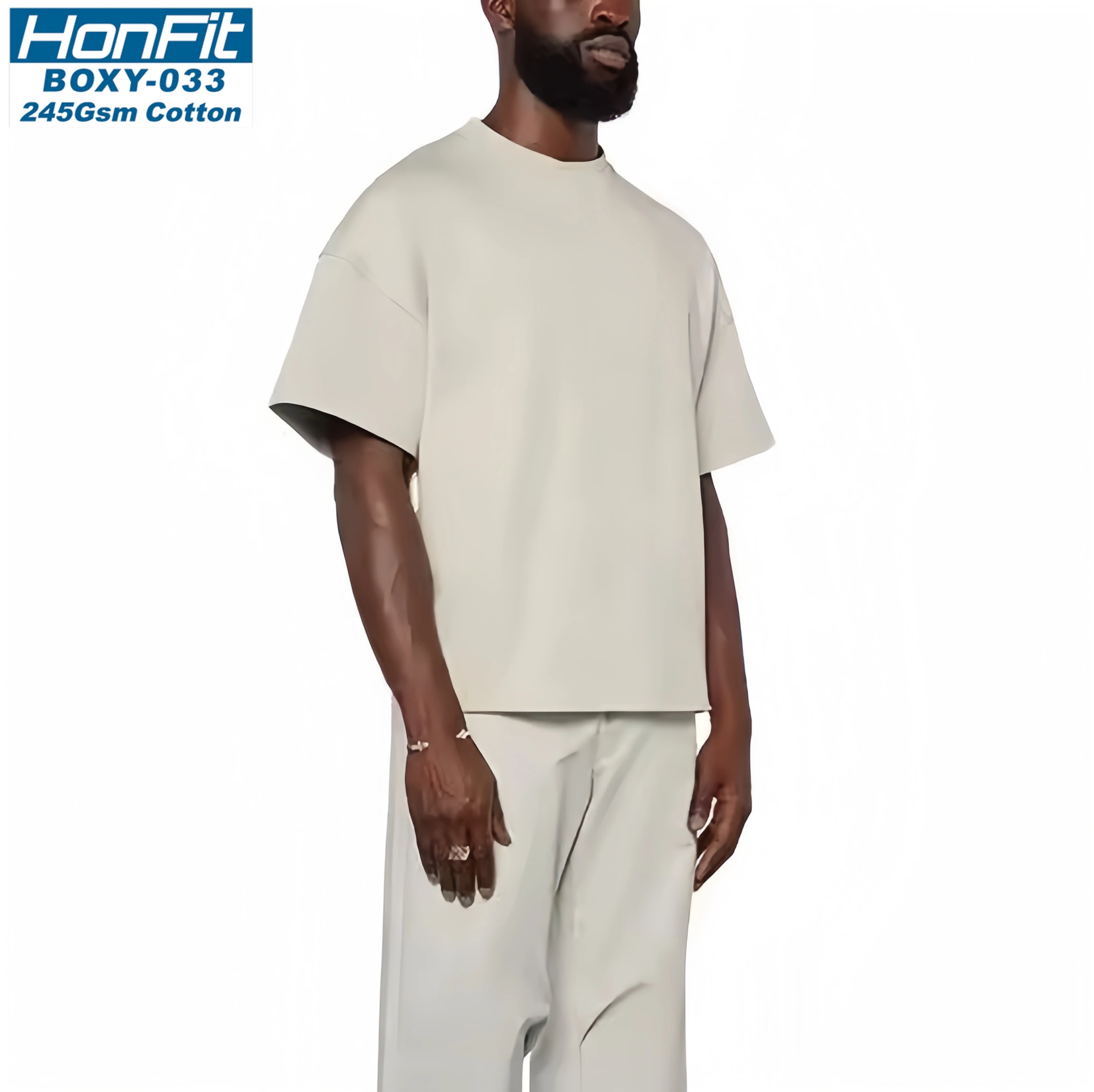 Manufacturer 245 GSM Blank Box Tee Shirt Boxy Fit Crop TShirt Oversized Heavyweight 100% Cotton T-Shirt Men