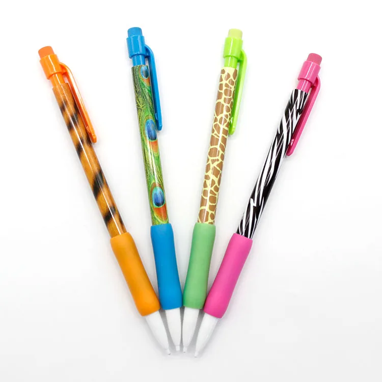 Custom Plastic 0.5mm or 0.7mm automatic mechanical pencil with soft rubber grip for school students