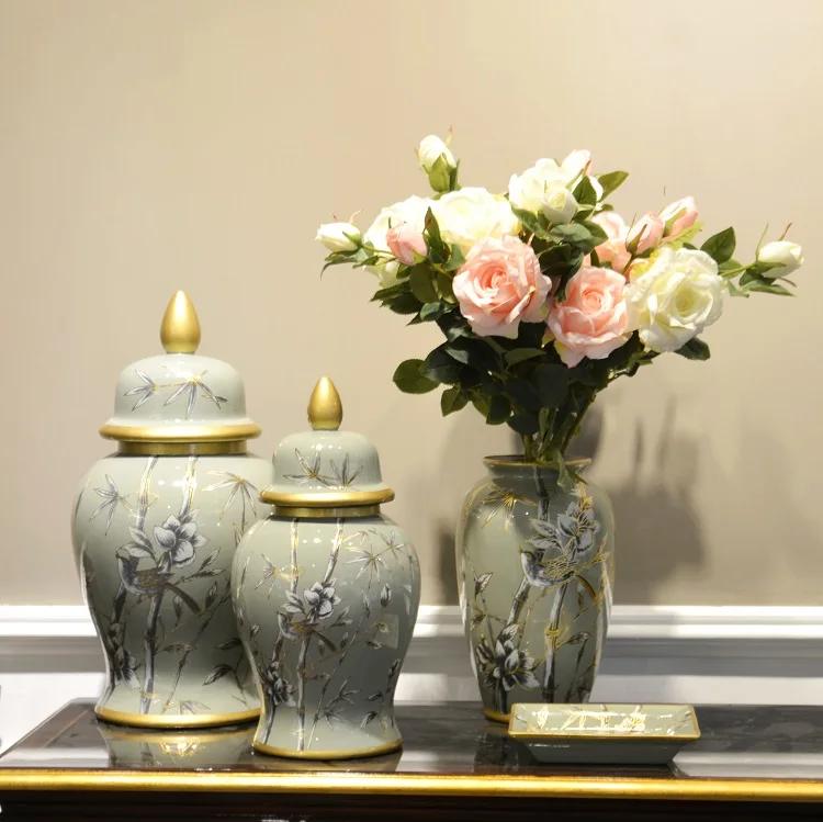 wholesale antique style green porcelain ginger jar chinese painting ceramic temple jar