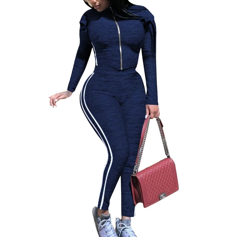 Wholesale Sport 2 Piece Legging Sets Women Frilled Striped Leisure Tracksuit Clothing Two Piece Outfits