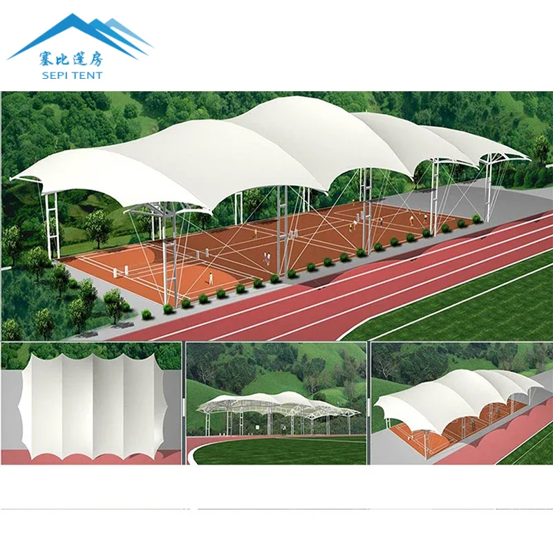 PVDF PTFE Waterproof Football Tennis Sport Courts Tent Roof Tension Membrane Structures For Outdoor Stadium Roof