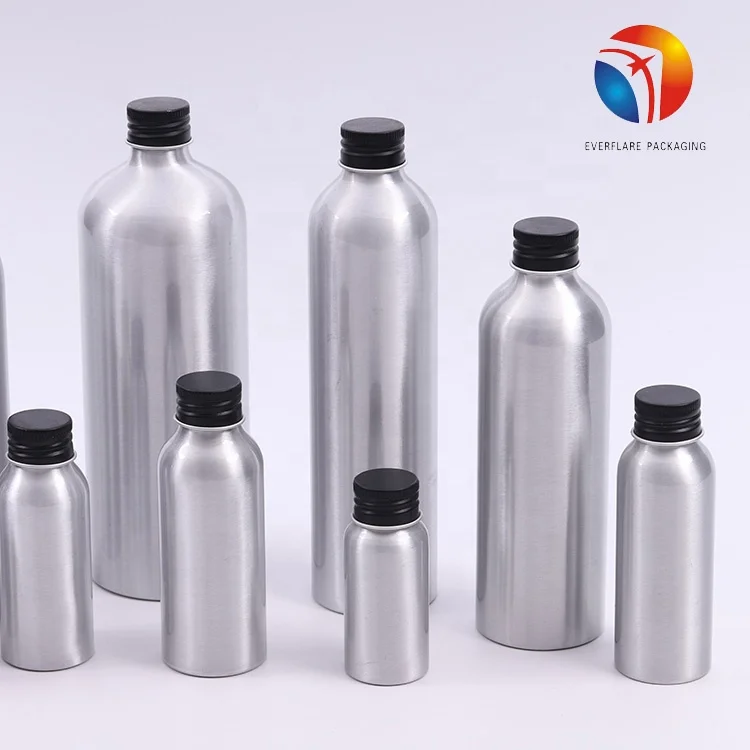 Chineses Manufacturing Aluminium Silver bottle 30ml  100ml for cosmetics with sprayer screw cap