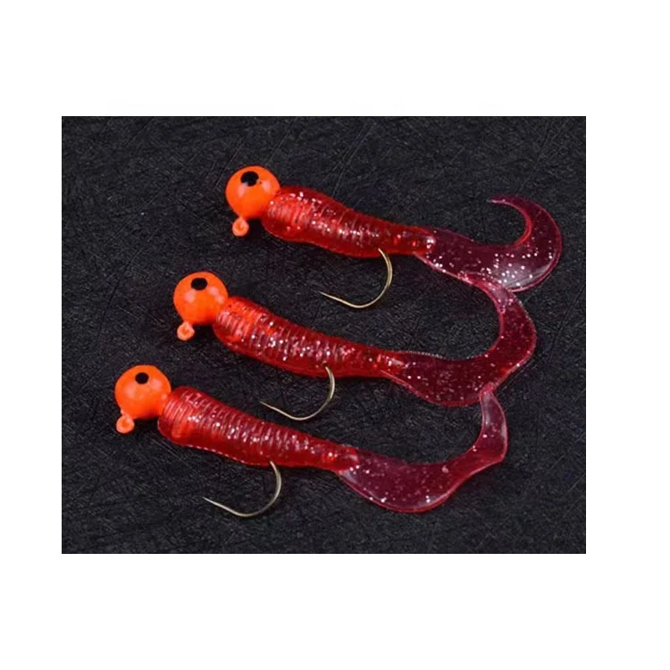 Fishing Lure Set Kit Combine With Soft Single Tail Worm And Lead Jig Head Fish Hook For Mandarin Fish Mandarin Bass