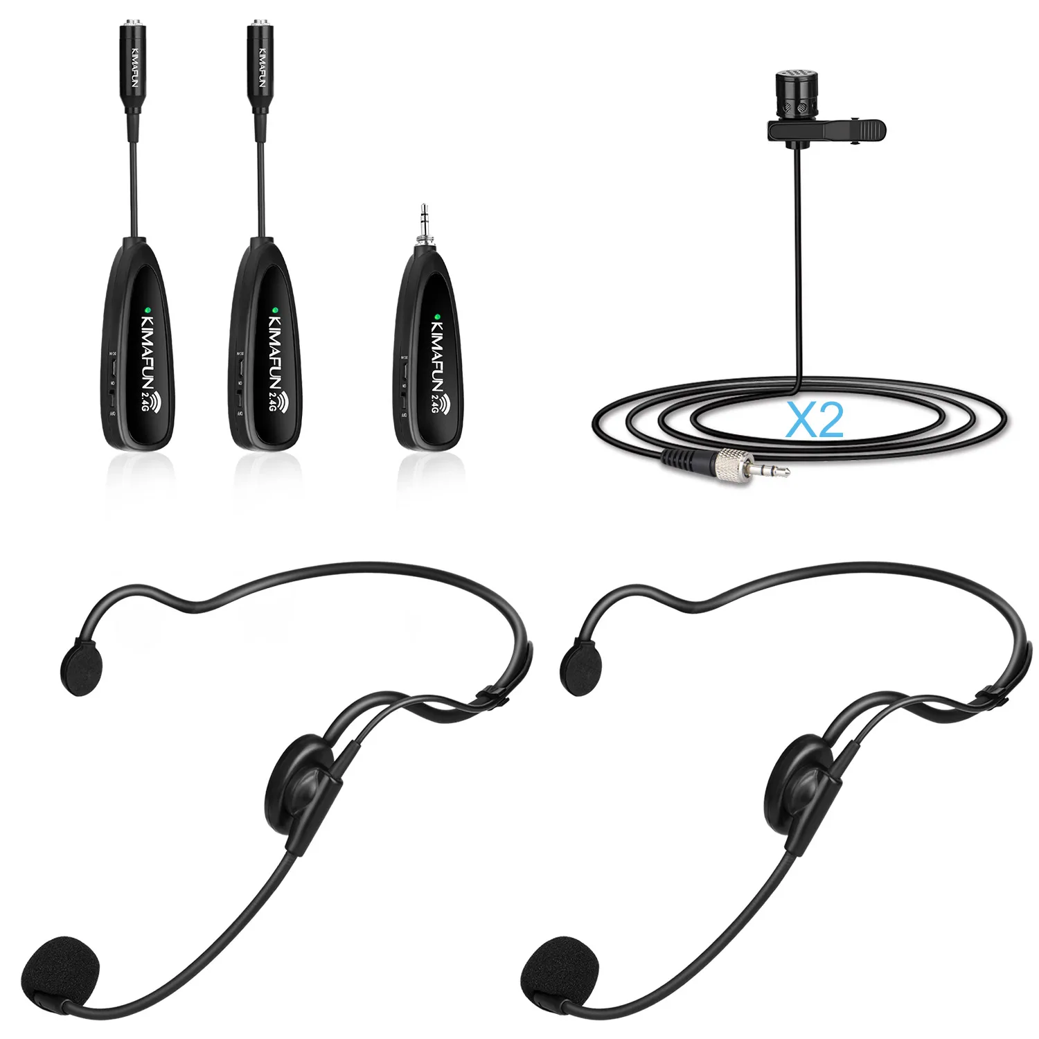 KIMAFUN двойной беспроводной микрофон гарнитура и петличный конденсаторный микрофон для смартфона, ноутбука, камеры, динамика, па, записи