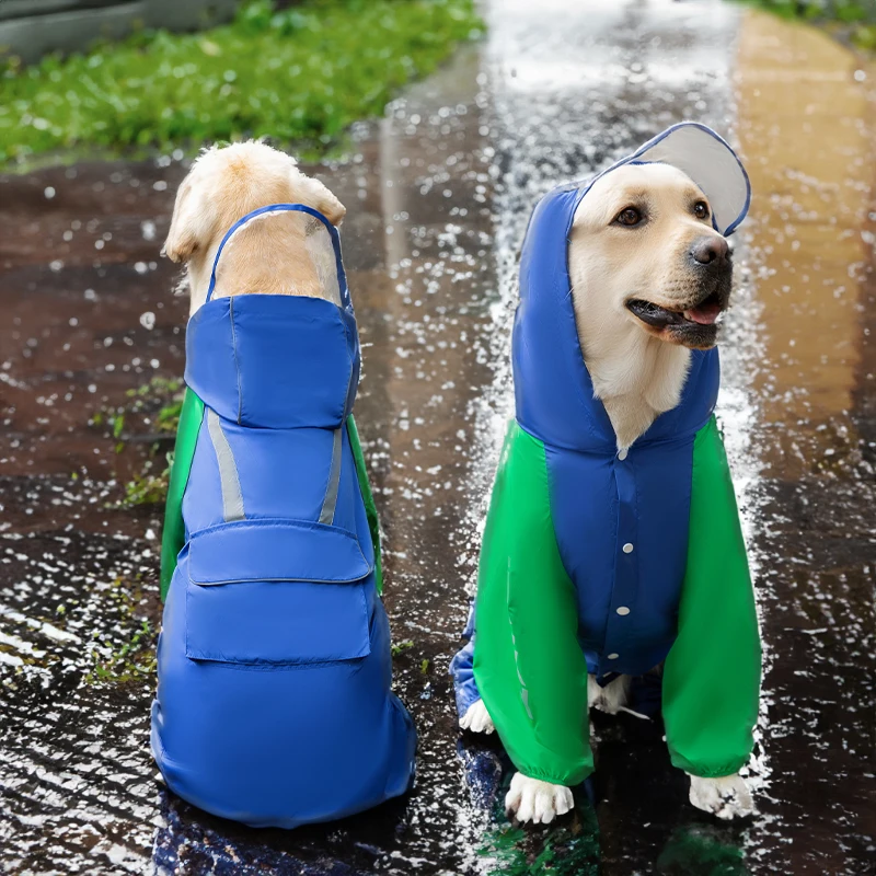 Fast Shipping Wholesale Manufacturer Blue Taffeta PVC Waterproof Pet Clothes 4-legged Dog Jumpsuit Raincoats for Large Breed
