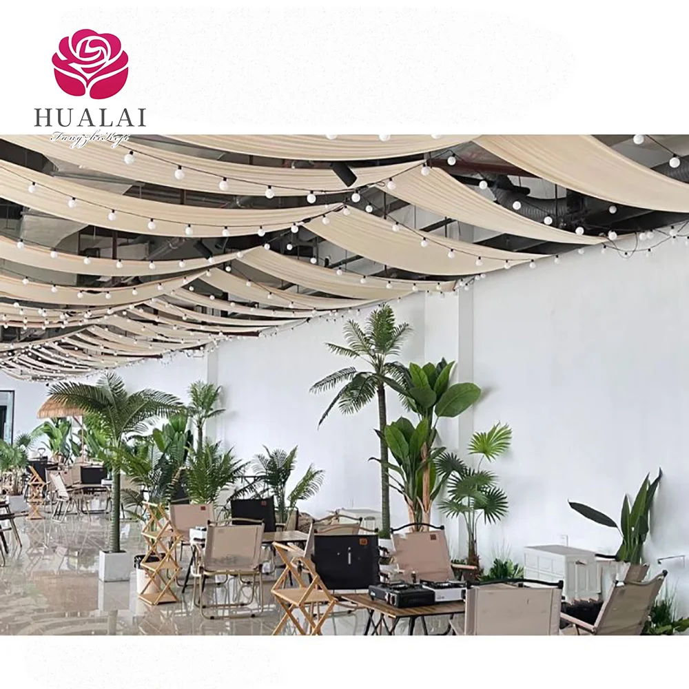 wedding custom cheap white ice silk ceilings wavy drapes for hall decor