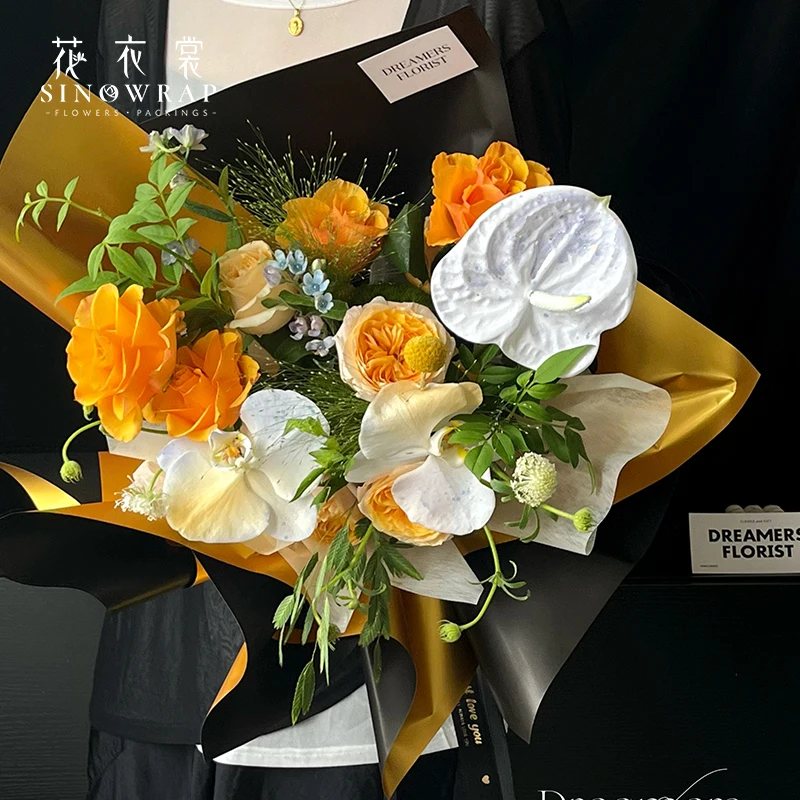 SINOWRAP New Flower Wrapping Paper 58*58CM Metal Texture Glossy Surface Waterproof Packaging Paper 20pcs Florist Supplies