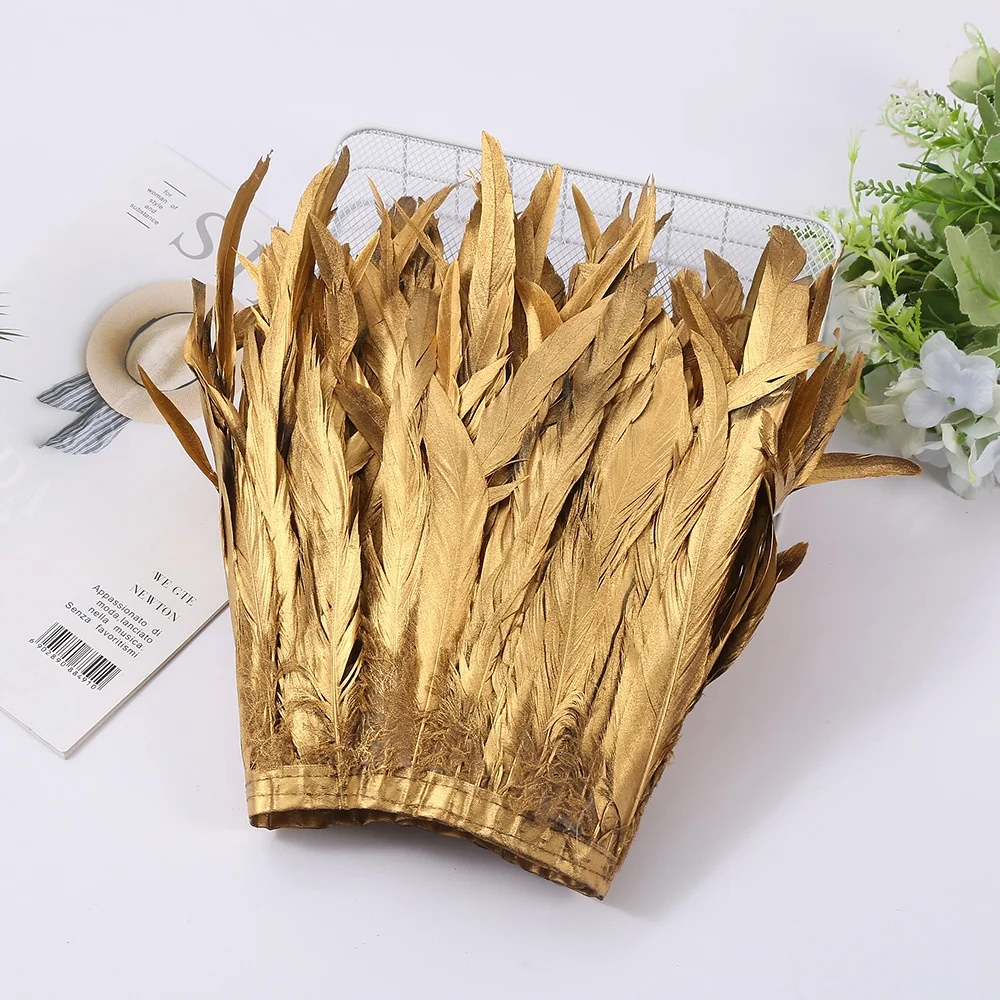 Дешевая распродажа отделка золотого петушиного хвоста перья бахрома для карнавальной вечеринки танцевального платья кружевное украшение