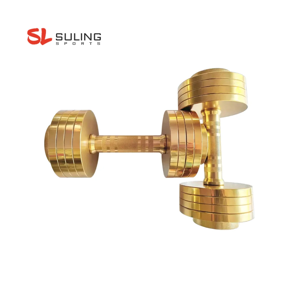 Оптовая продажа, для домашних тренировок, 10 кг, позолоченная сталь с титановым покрытием, круглые гантели с регулируемым весом