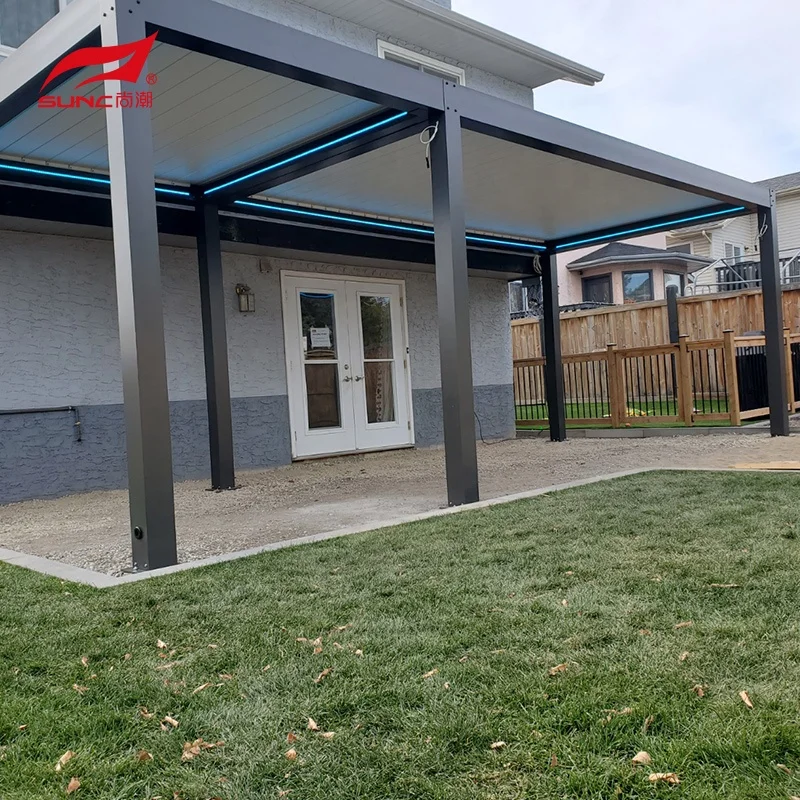 Modern Electric Pergola Gazebo Outdoor Bioclimatic Solar Waterproof Motorized Louvered Aluminium Pergola