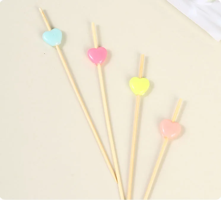 Heart shape cake dessert decorate bamboo sticks high-quality disposable cocktail picks party food skewer fruit bamboo sticks