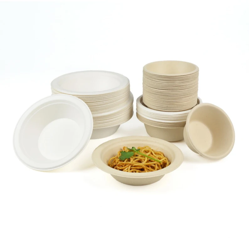 Disposable biodegradable bagasse sugarcane 12oz 650 soup sweet noodle dessert rice white brown kraft bamboo paper bowl with lids