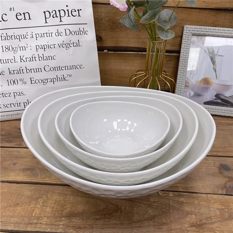 Керамическая миска для супа, Салатница с рельефным дизайном и овальной формой