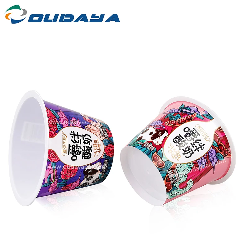 custom size food safety printing activia yogurt dessert container packaging plastic hard cup with PET lid