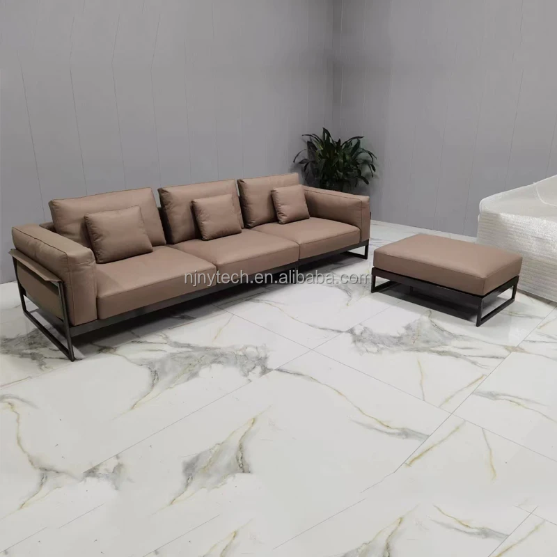 modern Luxury design sofa set Italian minimalist leather business reception office sofa set sofa with metal legs