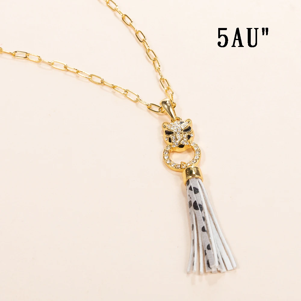 
 Jaguar ожерелье с подвеской в виде головы, принт с животными, яркие, с декором из кожаной бахромы, group, 18k, настоящая позолота, колье для женщин, ювелирные изделия  