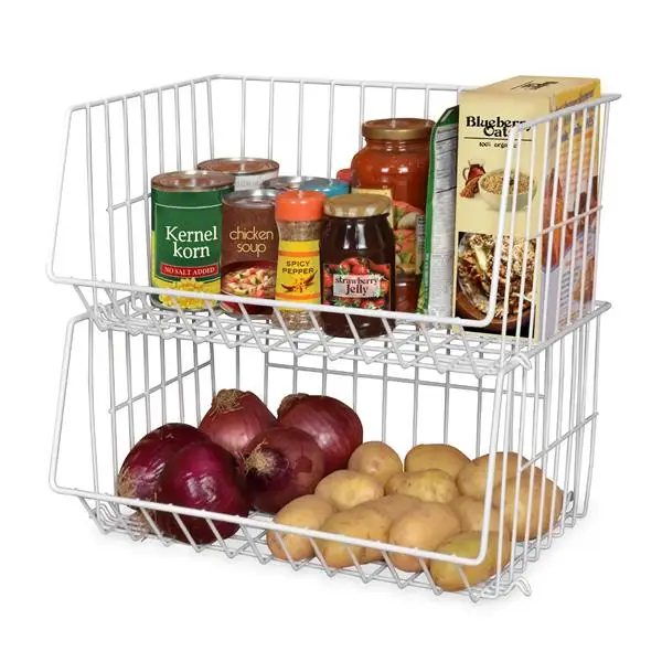 Kitchen Stackable Basket 2 Tires Household Fruit and Vegetable Storage Basket Metal Wire Fruit and Vegetable Basket