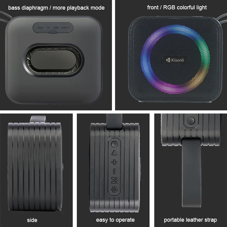 Kisonli S13 rgb bt speaker tws led wireless outdoor portable party blue tooth speaker with handle