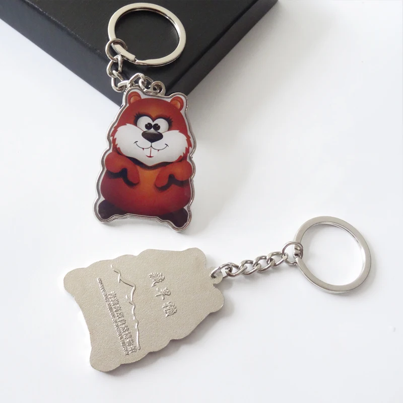Custom adorable animal epoxy  Marmot printed dome metals key ring  key chain with your logo Squirrel keyring