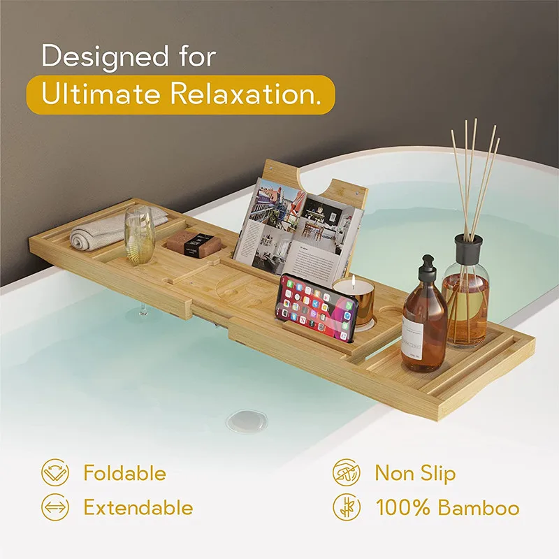 good price wholesale bath tray bamboo caddy tray shower caddy black wood luxury bathtub caddy bamboo bath tub tray