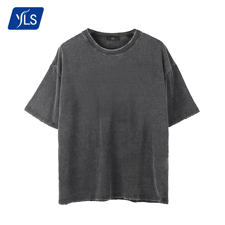 YLS 2021 Summer High Quality Casual Oversized Vintage Wash Edging Mens T Shirt