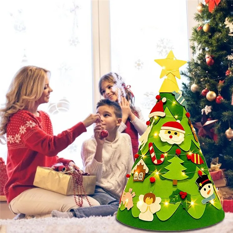 Hot Sale Xmas Ornaments Gifts DIY Programable Light Flat Felt Christmas LED Sparkling Tree in Christmas Decorations Supplies