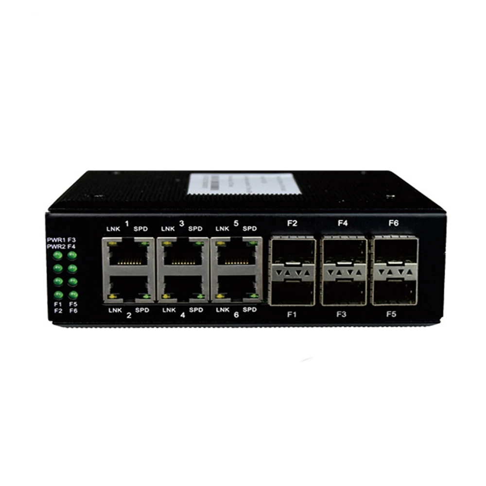 Din Rail 6 Port Gigabit Ethernet Industrial Ring Network Switch With 6 SFP Fiber