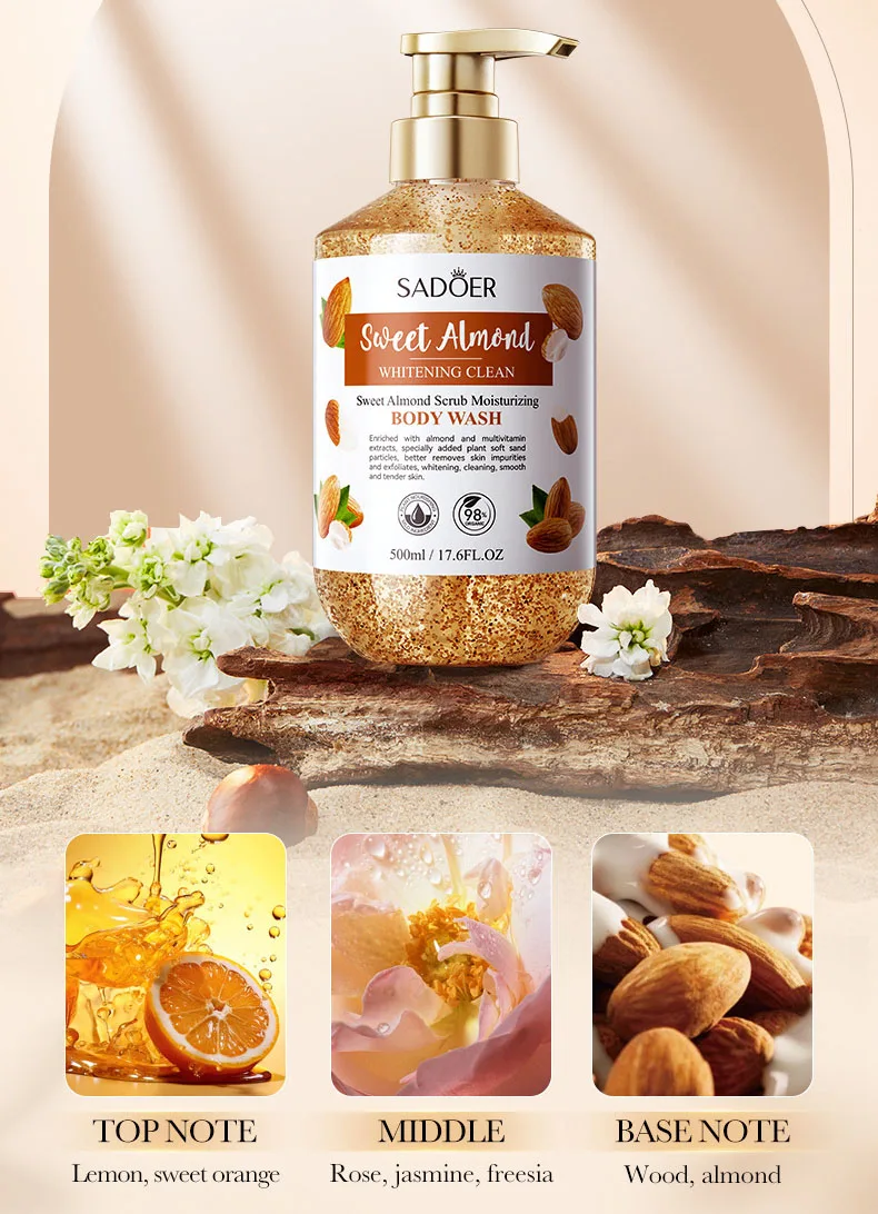 500mL Body Skin Care Almond Perfume Moisturizing Body Wash Scrub Exfoliating Shower Gels