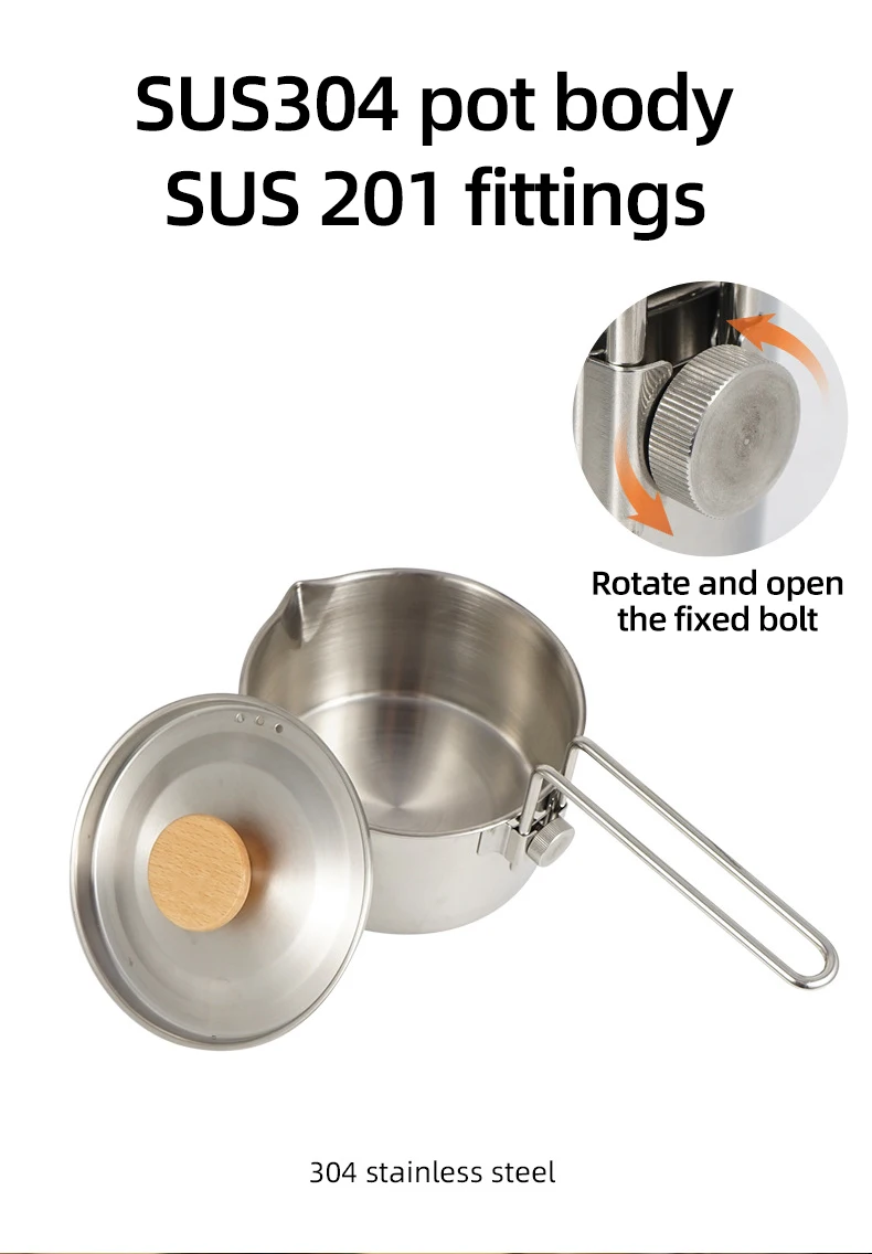 2 in 1 multipurpose great quality 800/1200ml stainless steel 304 outdoor camping barbecue bbq water kettle cookware cooker pot