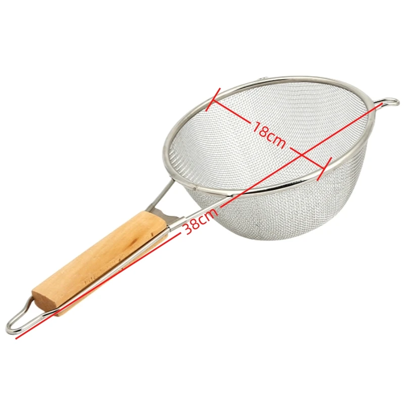 Kitchen Metal Strainers Colanders Stainless Steel Fine Mesh Strainer With Wooden Handle For Food Noodle Fruits And Vegetables