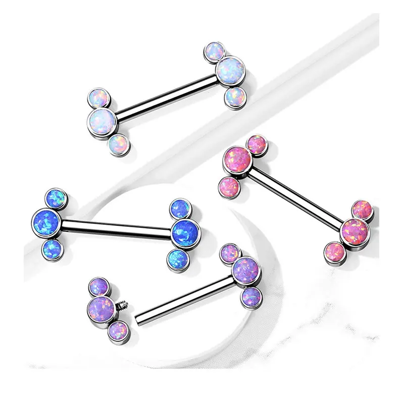 Bezel Triple Opal Titanium Nipple Rings girl nipple piercing