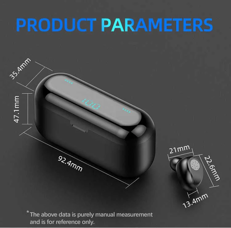 8D Stereo 2000Mah F9 tws Lcd Display Mini In-ear Sports Running Wireless Earbuds In-Ear Earphones Headphone Headset for phone