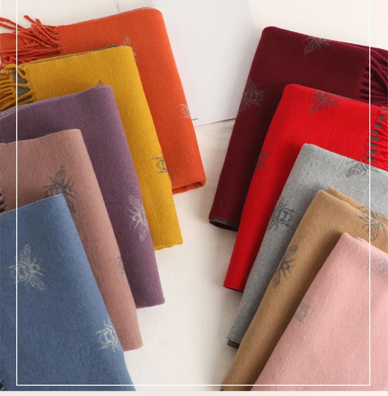 Лидер продаж 2023 двустороннее теплое одеяло для девочек шаль супермягкий зимний теплый шарф из пашмины с бахромой Шмель