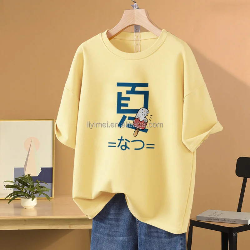 Printed Women's T-shirt Short Sleeved T-shirt, Round Neck, Polyester, Pure Cotton Knitted Longline Shirts for Women
