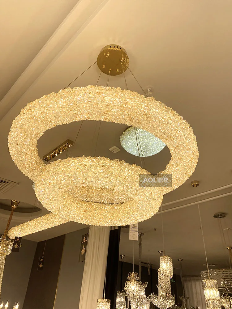 Luxury Crystal Chandelier Lamp For Hotel  Lobby Villa Banquet Hall Weddings Tables Oval Crystal Chandelier