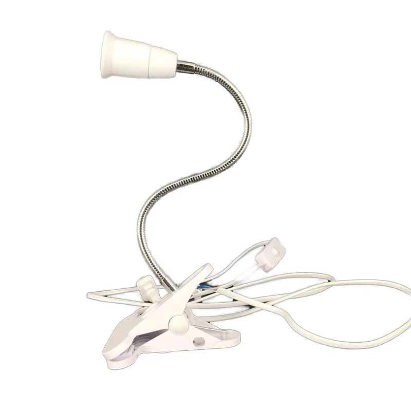 Direct Recharge EU Plug Flexible Clip-on LED Light Socket with Switch E27 Lamp Holder Plastic Book Reading Night Lamp