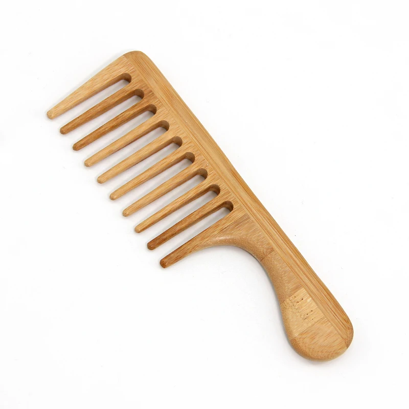 New Arrival Wholesale Bamboo Handle Wide Tooth Comb Customized Logo 100% Natural Wood Bamboo Comb