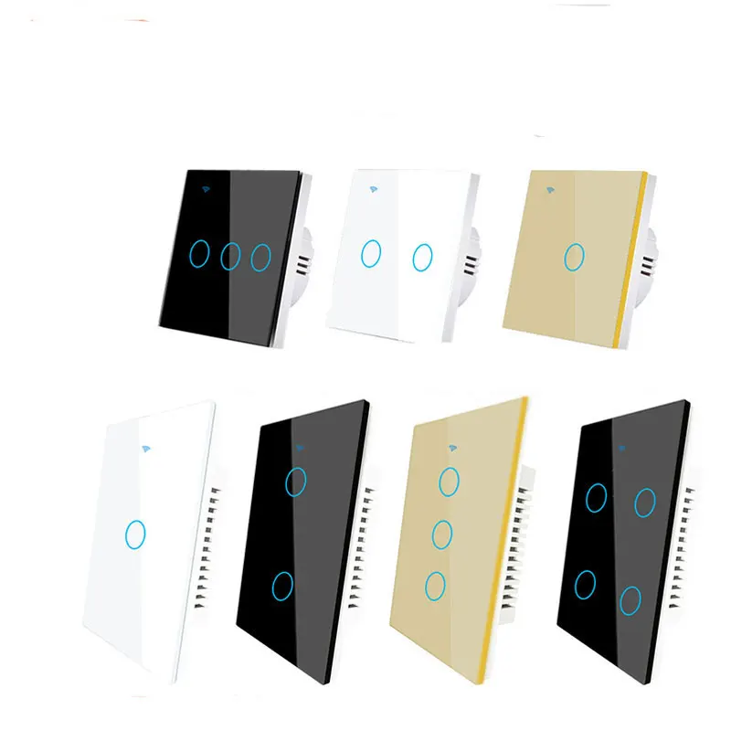 EU UK US 1/2/3/4 Gang Tuya Smart Switch No No Neutral Alexa Voice Control Touch Glass Wall WiFi Electrical Switch and Socket
