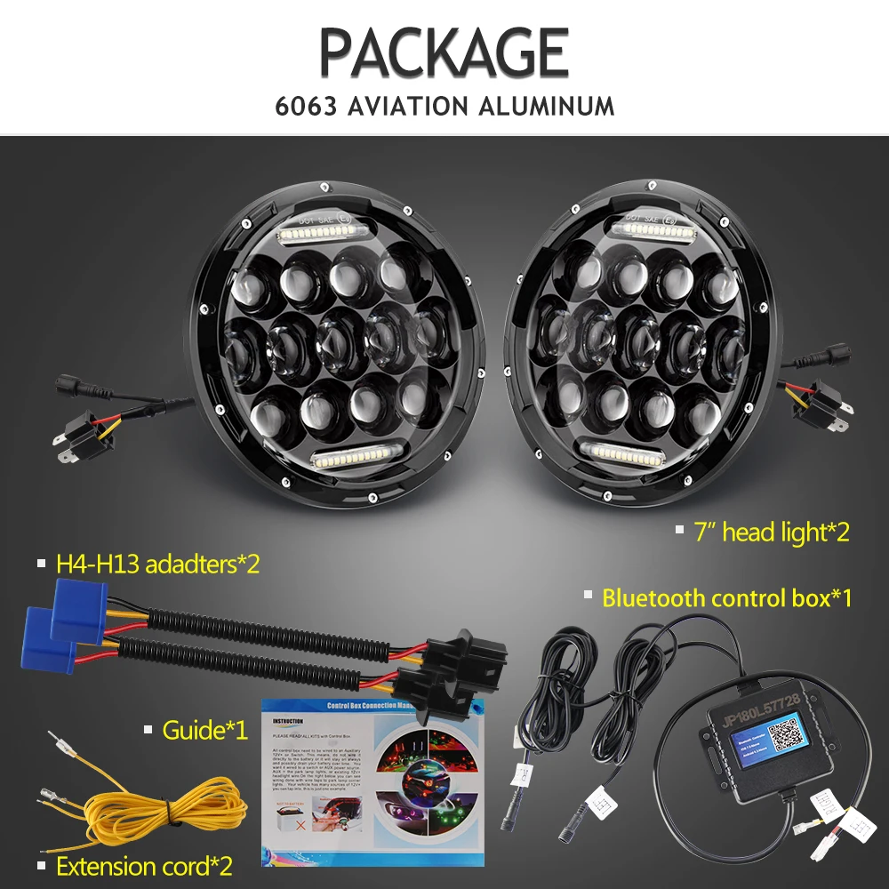 Super Bright Remote control 30w/50w Led Drl APP Angel Eye Round RGB 7 inch LED Headlight
