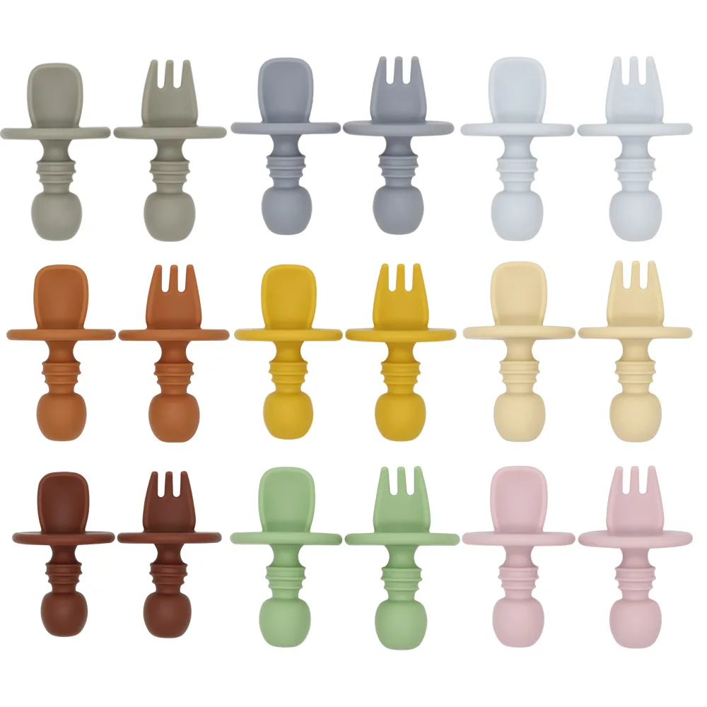 BPA free small size silicone feeding baby spoon knife and fork set