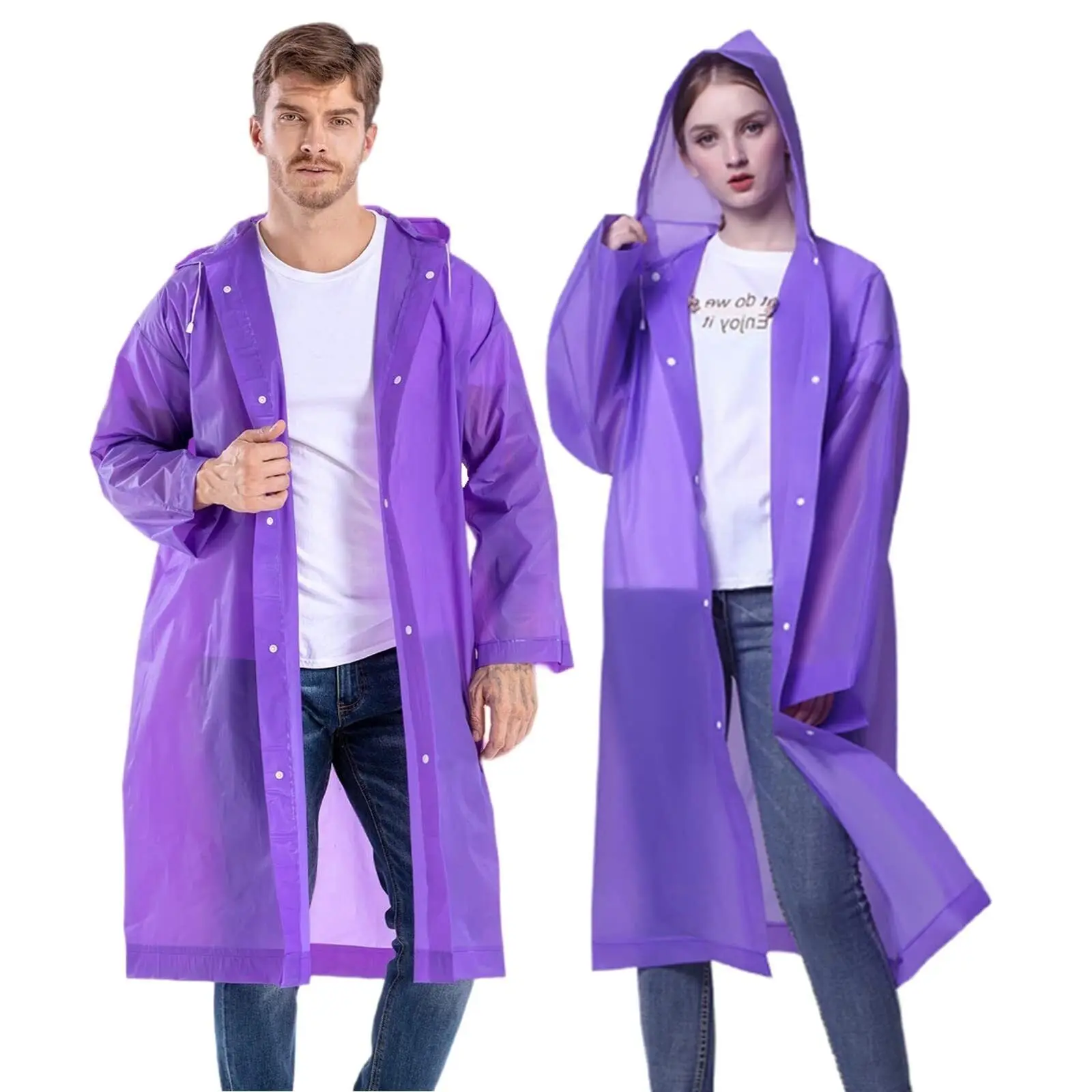 EVA Raincoat Unisex Reusable Rain Coat Jacket Drawstrings Adult Hooded Poncho