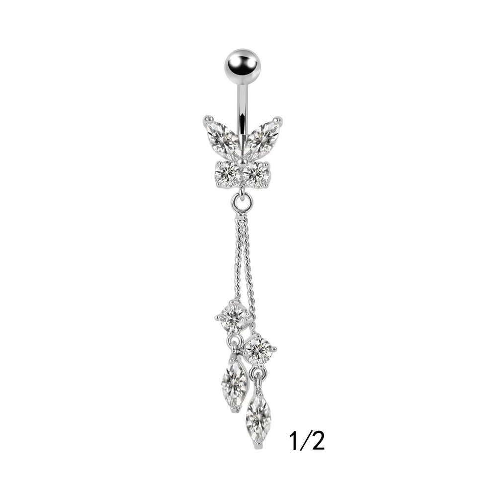 Long tassel belly ring new butterfly navel button ring fashion jewelry banana ring female male