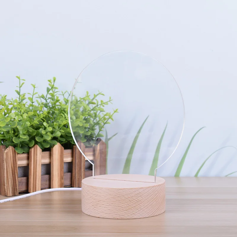Blank Acrylic led Lamp Round with Warm RGB Wooden Base USB Powered for Personalised Kids Gifts Etching Laser Engrave DIY Lamp