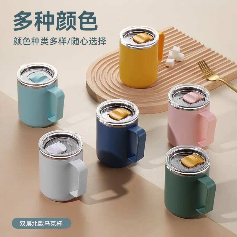 High-value stainless steel student insulation cup office double-layer insulation coffee cup with lid