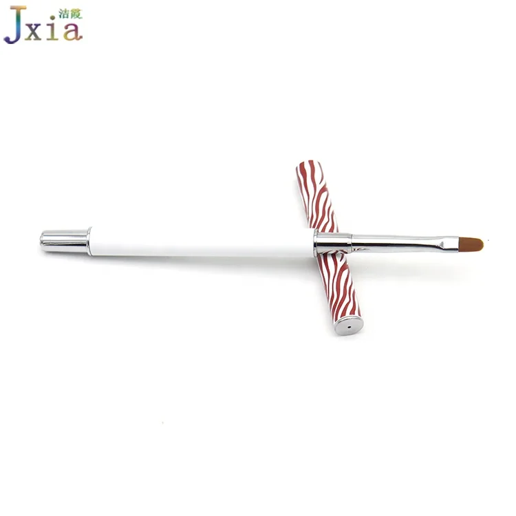 Custom Logo Matt White Metal Handle Manicure Salon Nail Acryl Oval Gel Paint Brush with Cap